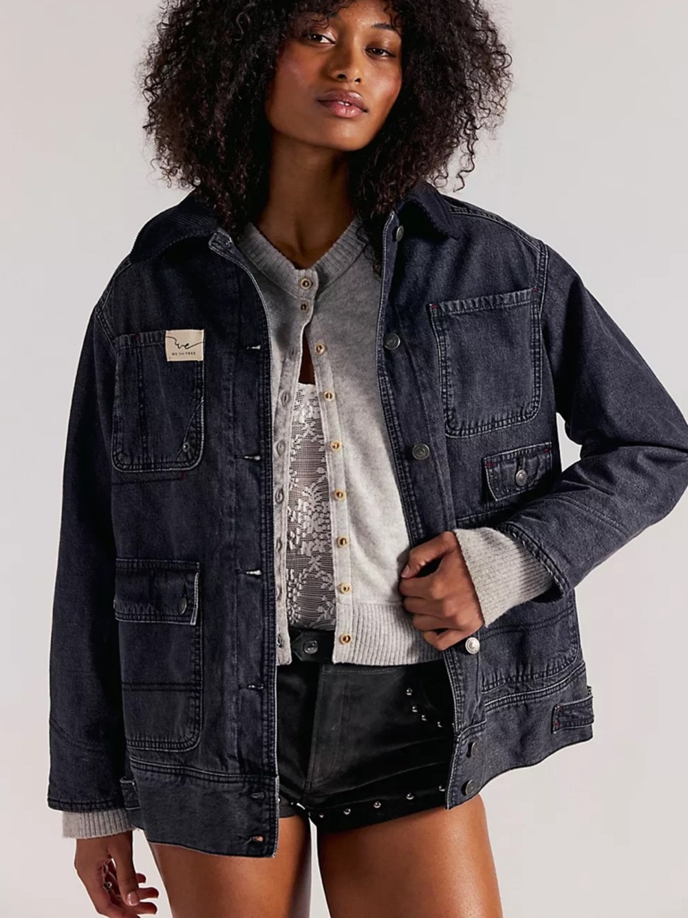 NWOT Free People FP Movement We The Free Sweet Talk Denim Barn Coat Size Small